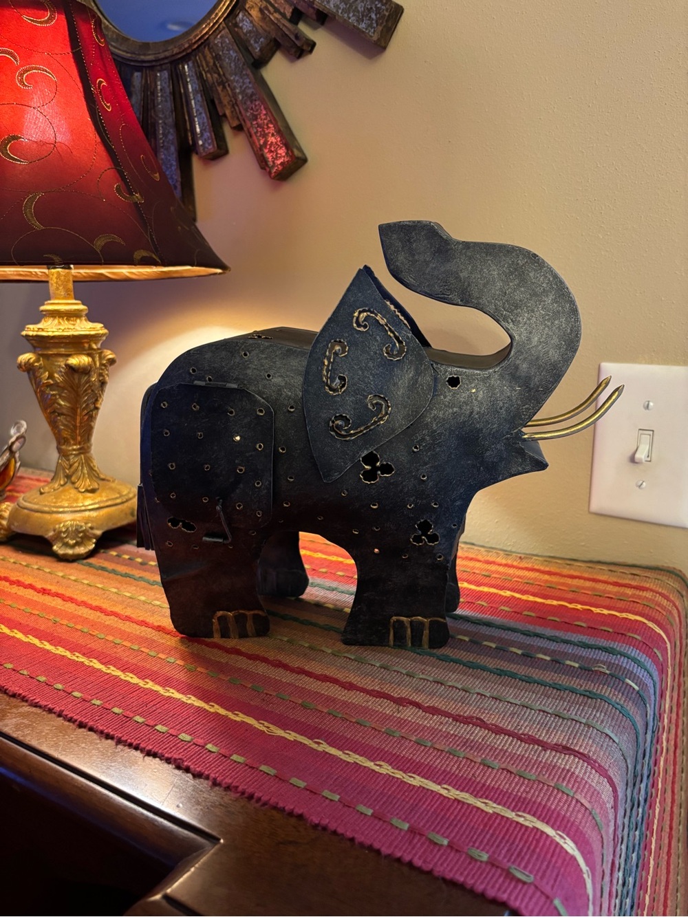 Vintage Made In Indonesia Handcrafted Metal Elephant Lantern Candle Holder